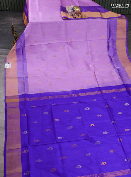 Pure uppada silk saree lavender and royal blue with allover silver & zari woven border and zari woven border
