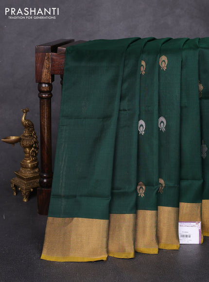 Pure uppada silk saree bottle green and mehendi green with allover silver & zari woven border and zari woven border