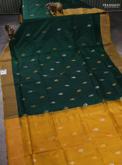 Pure uppada silk saree bottle green and mehendi green with allover silver & zari woven border and zari woven border