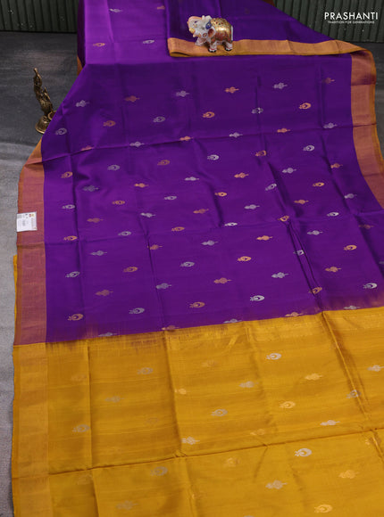 Pure uppada silk saree purple and mustard yellow with allover silver & zari woven border and zari woven border