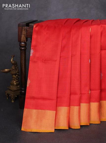 Pure uppada silk saree orange and mustard yellow with allover silver & zari woven border and zari woven border