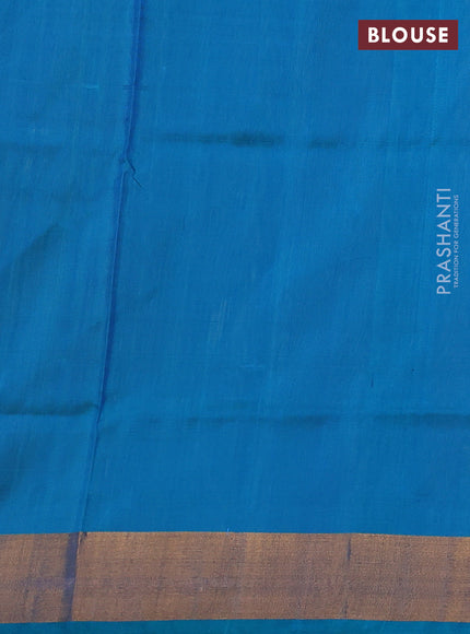 Pure uppada silk saree sandal and teal blue with allover silver & zari woven border and zari woven border