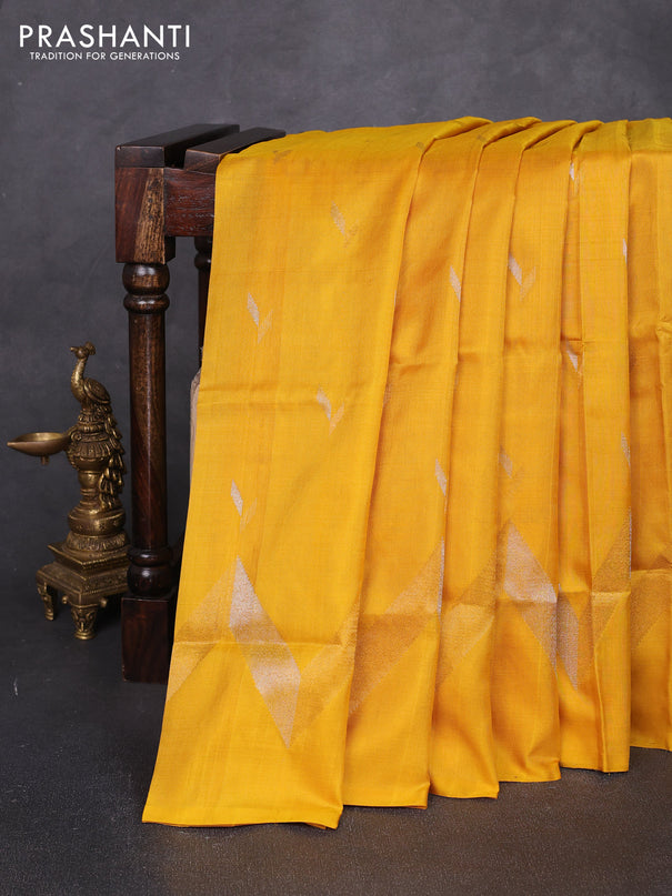 Pure uppada silk saree mustard yellow with allover silver & zari woven buttas and woven border