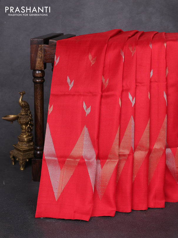 Pure uppada silk saree red with allover silver & zari woven buttas and woven border