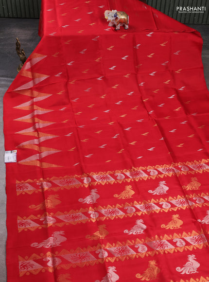 Pure uppada silk saree red with allover silver & zari woven buttas and woven border