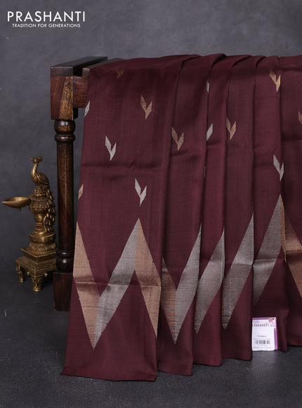 Pure uppada silk saree coffee brown with allover silver & zari woven buttas and woven border
