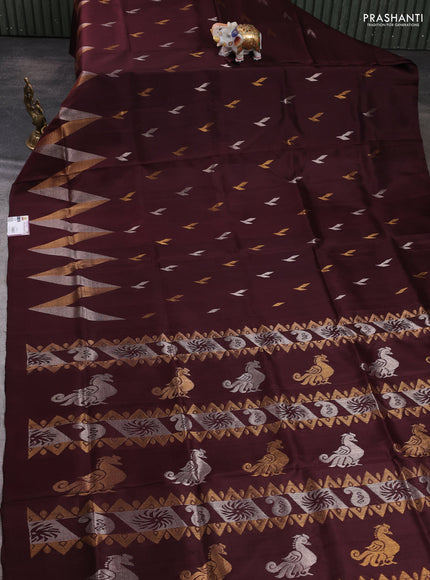 Pure uppada silk saree coffee brown with allover silver & zari woven buttas and woven border