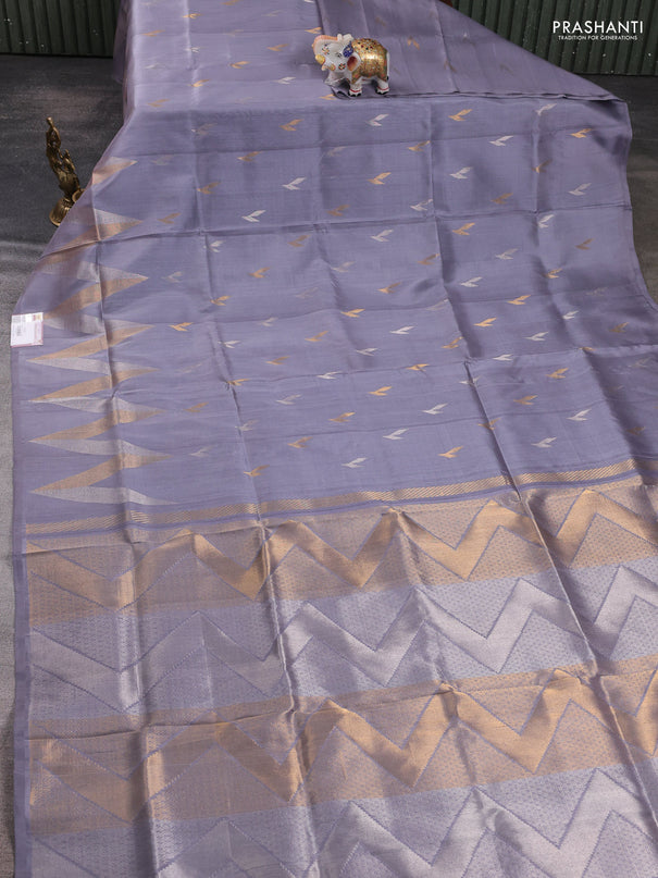 Pure uppada silk saree grey with allover silver & zari woven buttas and woven border