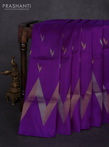 Pure uppada silk saree purple with allover silver & zari woven buttas and long zigzag zari woven border