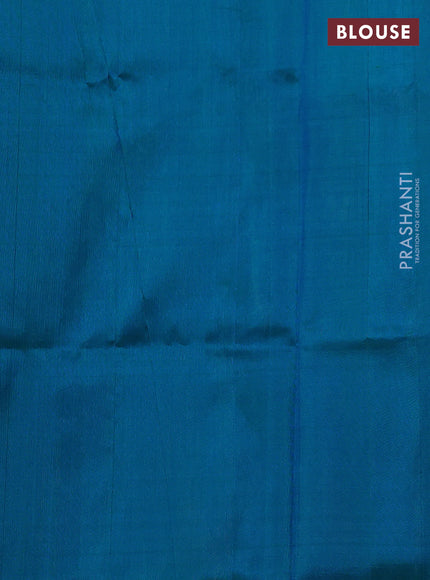 Pure uppada silk saree peacock blue with allover silver & zari woven buttas and long zigzag zari woven border