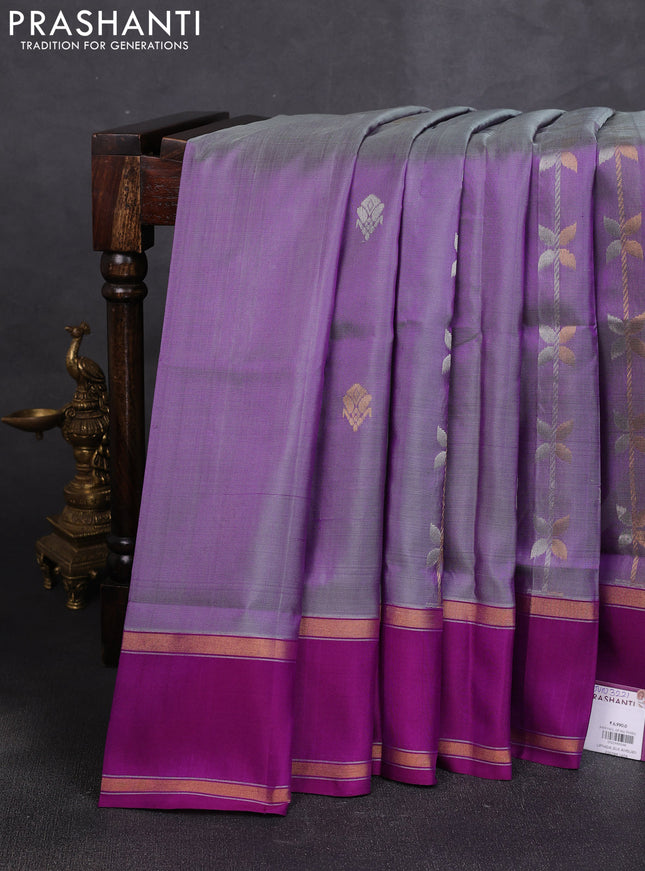 Pure uppada silk saree dual shade of purple and magenta pink with allover zari weaves & buttas and rettapet zari woven border