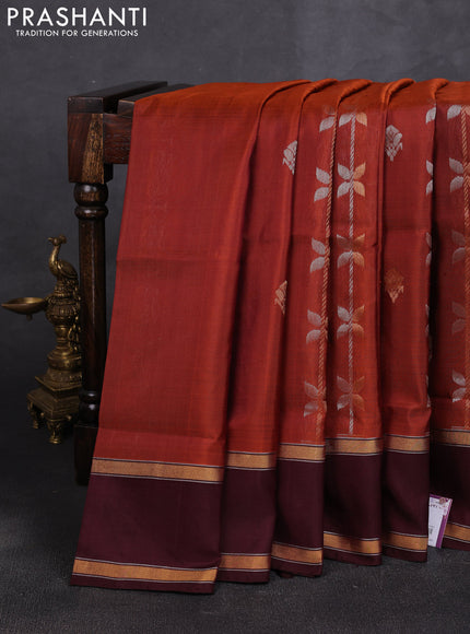 Pure uppada silk saree rust shade and coffee brown with allover zari weaves & buttas and rettapet zari woven border