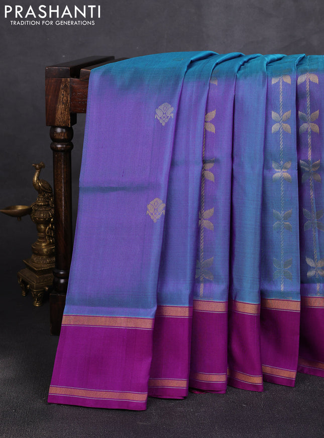 Pure uppada silk saree dual shade of rust shade and magenta pink with allover zari weaves & buttas and zari woven border