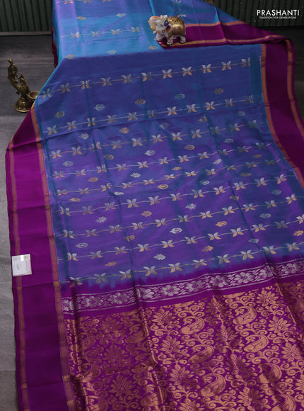 Pure uppada silk saree dual shade of rust shade and magenta pink with allover zari weaves & buttas and zari woven border