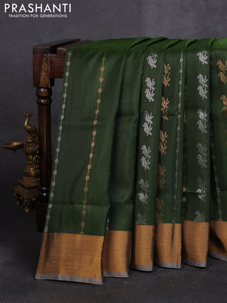 Pure uppada silk saree mehendi green and grey with allover zari weaves & buttas and zari woven border