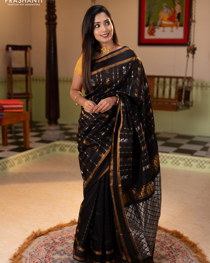 Pure uppada silk saree black with allover silver & zari weaves & buttas and rettapet zari woven border