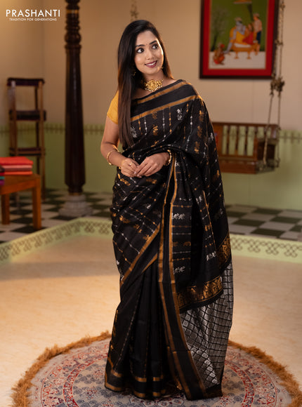 Pure uppada silk saree black with allover silver & zari weaves & buttas and rettapet zari woven border
