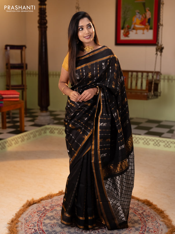 Pure uppada silk saree black with allover silver & zari weaves & buttas and rettapet zari woven border
