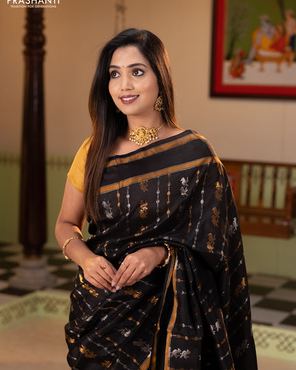 Pure uppada silk saree black with allover silver & zari weaves & buttas and rettapet zari woven border