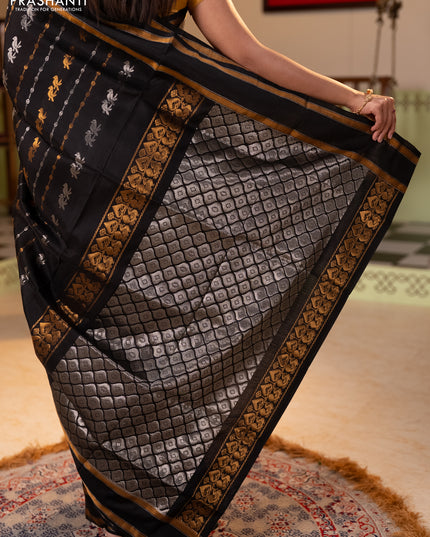 Pure uppada silk saree black with allover silver & zari weaves & buttas and rettapet zari woven border