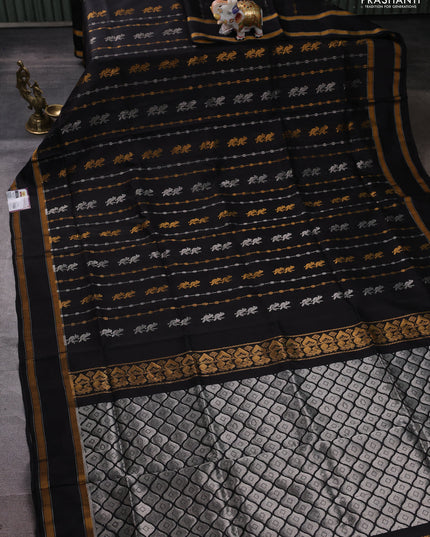 Pure uppada silk saree black with allover silver & zari weaves & buttas and rettapet zari woven border
