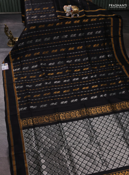 Pure uppada silk saree black with allover silver & zari weaves & buttas and rettapet zari woven border