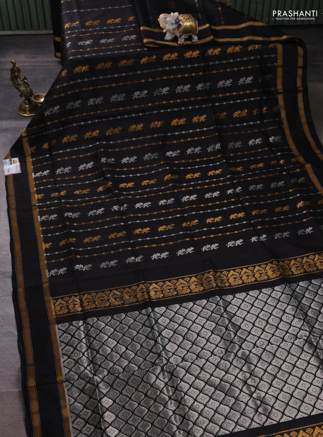 Pure uppada silk saree black with allover silver & zari weaves & buttas and rettapet zari woven border