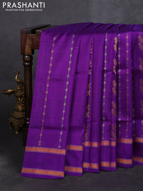Pure uppada silk saree purple with allover silver & zari weaves & buttas and rettapet zari woven border