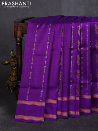 Pure uppada silk saree purple with allover silver & zari weaves & buttas and rettapet zari woven border