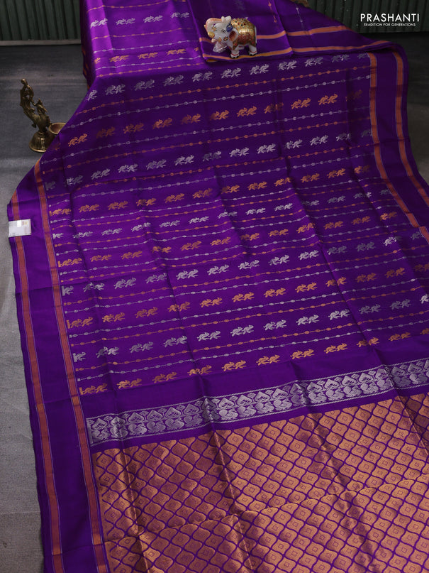 Pure uppada silk saree purple with allover silver & zari weaves & buttas and rettapet zari woven border