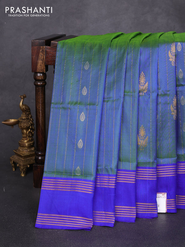 Pure uppada silk saree dual shade of blue and royal blue with allover zari weaves & buttas and rettapet zari woven border