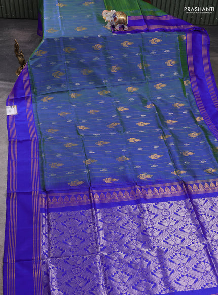 Pure uppada silk saree dual shade of blue and royal blue with allover zari weaves & buttas and rettapet zari woven border