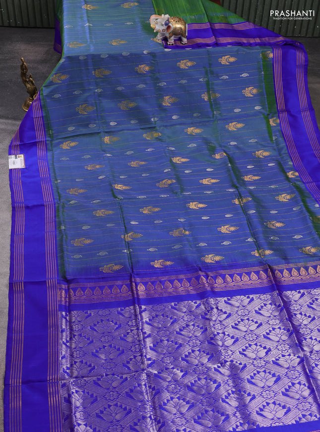Pure uppada silk saree dual shade of blue and royal blue with allover zari weaves & buttas and rettapet zari woven border