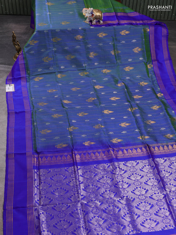 Pure uppada silk saree dual shade of blue and royal blue with allover zari weaves & buttas and rettapet zari woven border