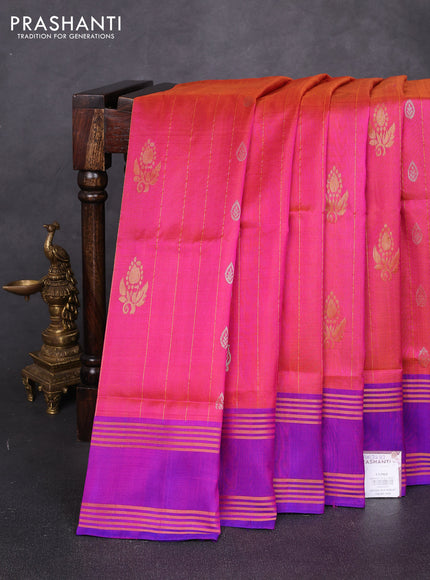 Pure uppada silk saree pink and purple with allover zari weaves & buttas and rettapet zari woven border