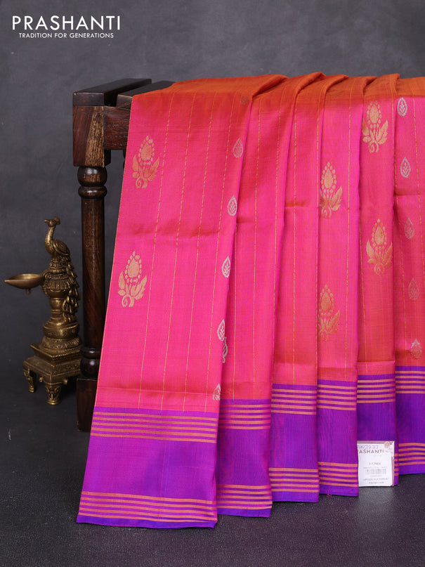 Pure uppada silk saree pink and purple with allover zari weaves & buttas and rettapet zari woven border