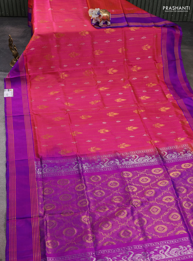 Pure uppada silk saree pink and purple with allover zari weaves & buttas and rettapet zari woven border