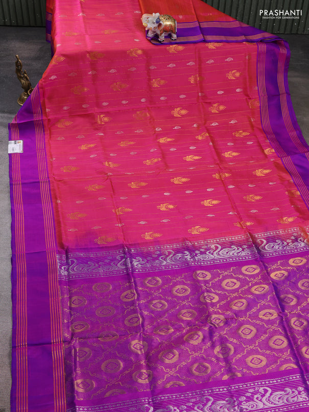 Pure uppada silk saree pink and purple with allover zari weaves & buttas and rettapet zari woven border