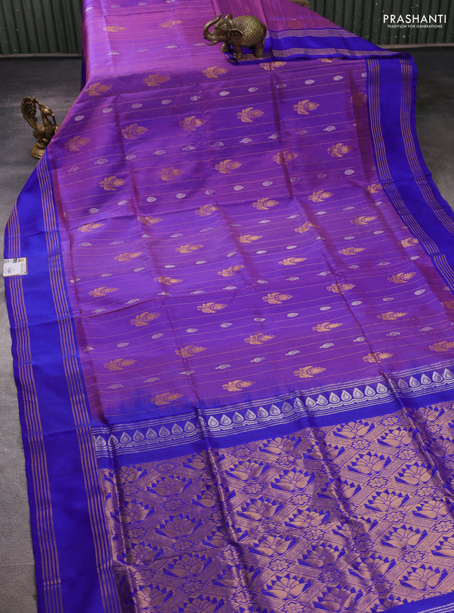Pure uppada silk saree purple and royal blue with allover zari weaves & buttas and rettapet zari woven border