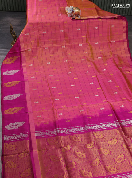 Pure uppada silk saree dual shade of pink and wine shade with allover checks & zari woven buttas and zari woven butta border