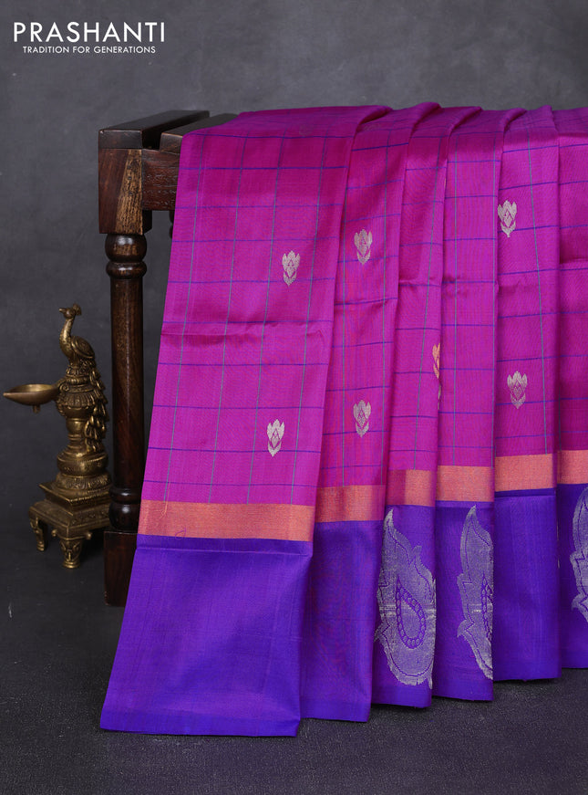 Pure uppada silk saree pink and purple with allover checks & zari woven buttas and zari woven butta border