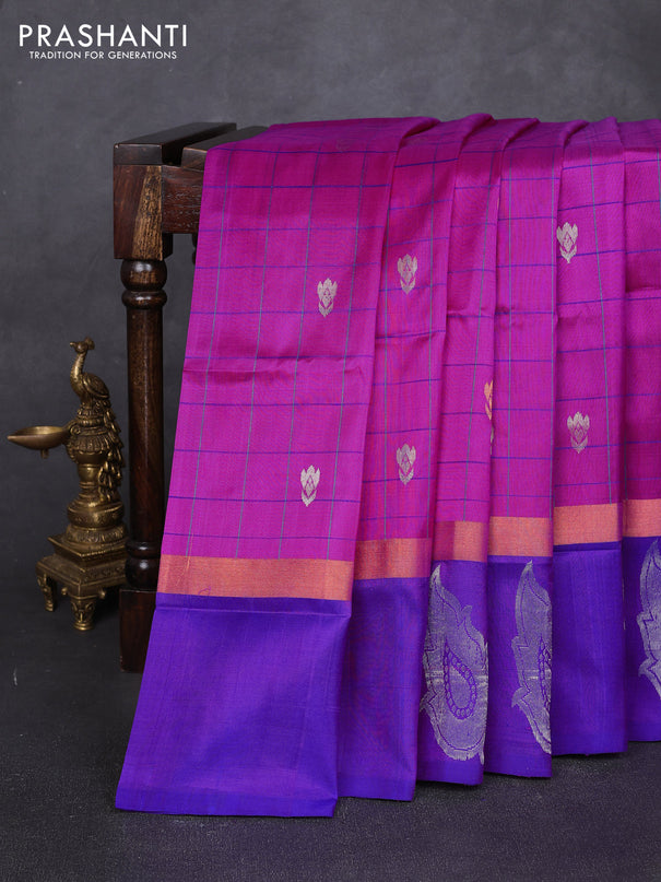 Pure uppada silk saree pink and purple with allover checks & zari woven buttas and zari woven butta border