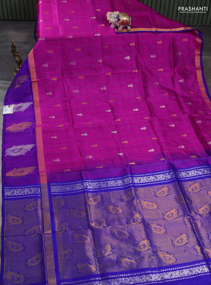 Pure uppada silk saree pink and purple with allover checks & zari woven buttas and zari woven butta border