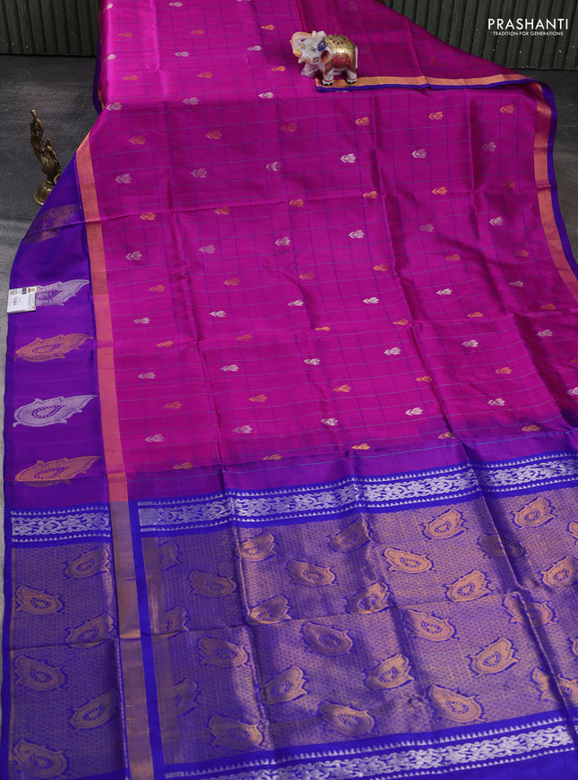 Pure uppada silk saree pink and purple with allover checks & zari woven buttas and zari woven butta border