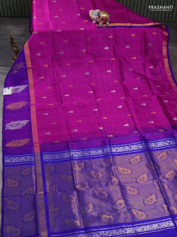 Pure uppada silk saree pink and purple with allover checks & zari woven buttas and zari woven butta border