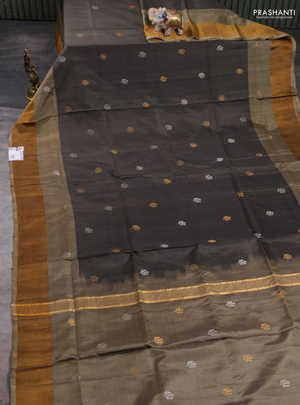 Pure uppada silk saree olive green and beige with allover silver & zari woven buttas and zari woven border