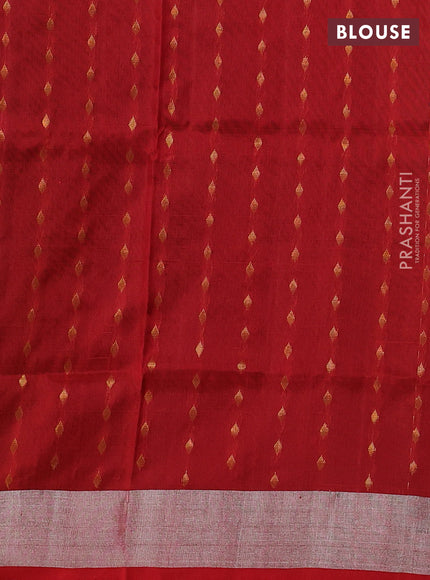 Pure uppada silk saree bottle green and red with allover silver & zari woven buttas and zari woven border