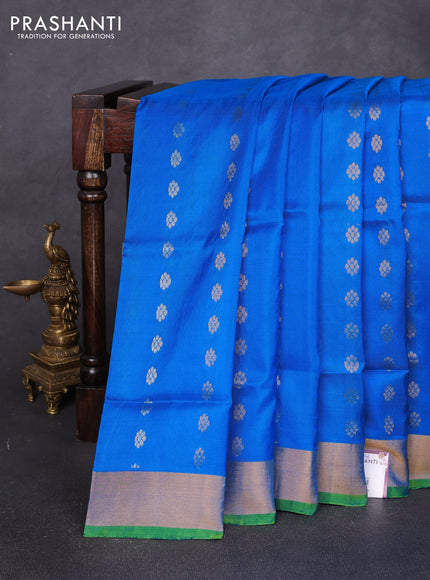 Pure uppada silk saree cs blue and light green with allover silver & zari woven buttas and zari woven border