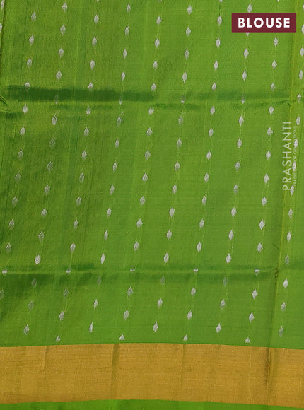 Pure uppada silk saree cs blue and light green with allover silver & zari woven buttas and zari woven border