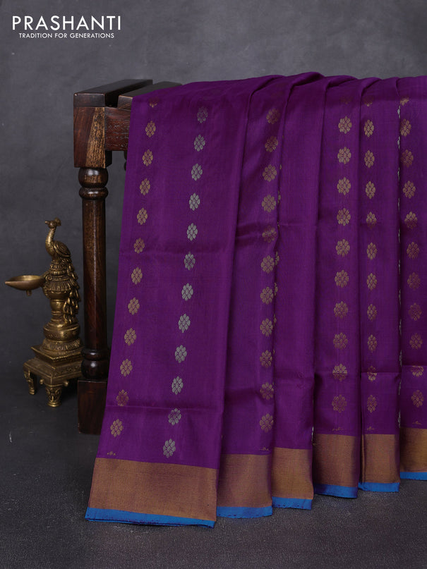 Pure uppada silk saree purple and cs blue with allover silver & zari woven buttas and zari woven border